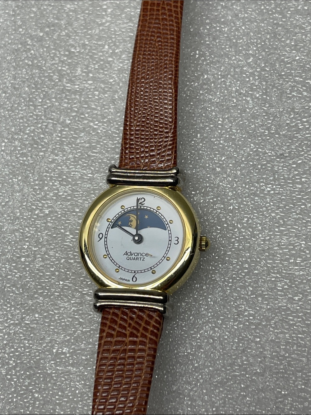 Women's Brown Leather Moonphase Dress Watch with Gold-Tone Case - Picture 2 of 3